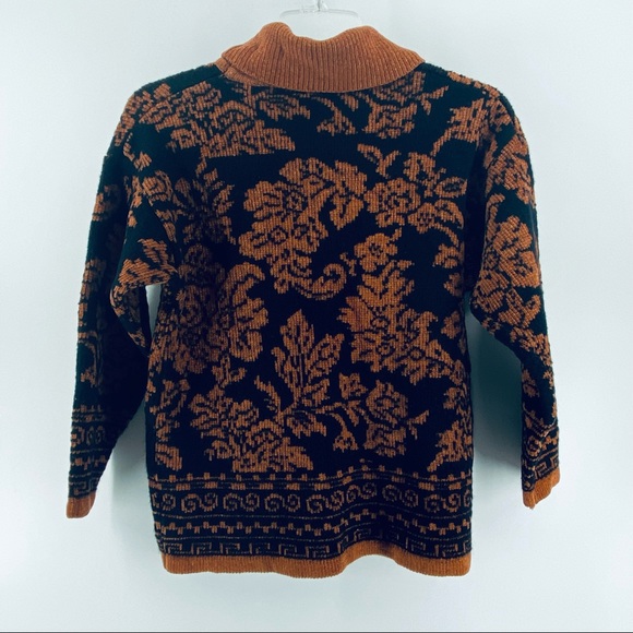 VTG Le Mode Rust Brown and Black Wool Blend Turtleneck Sweater Size Small - Picture 3 of 9
